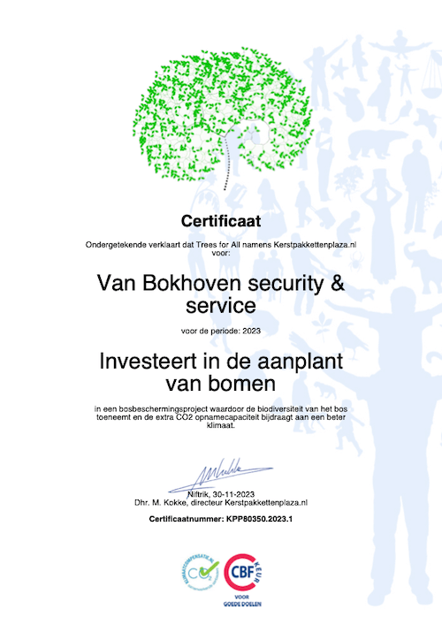 Boomcertificaat Trees for All van Van Bokhoven Security